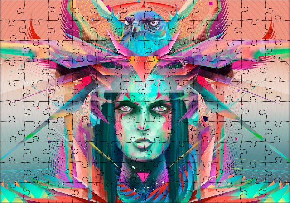 Kız ve Şahin Dijital Sanat Puzzle Yapboz MDF Ahşap