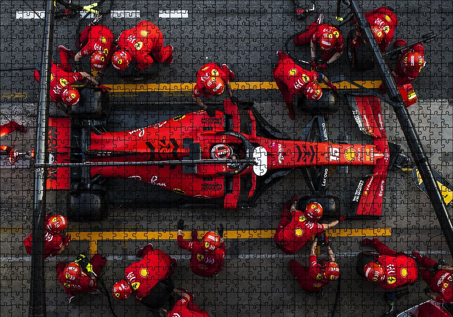 Formula 1 Pitte Kuşbakışı Görünüş Puzzle Yapboz MDF Ahşap 1000 Parça 49 cm X 68 cm