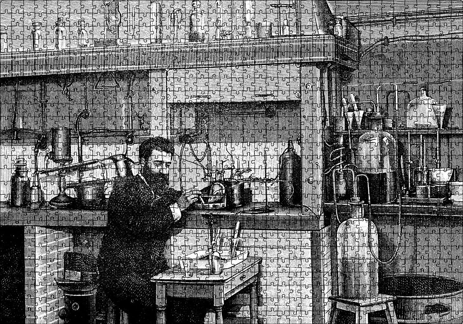 Bilim Adamı Eski Laboratuvar Deneyi Puzzle Yapboz MDF Ahşap 1000 Parça 49 cm X 68 cm