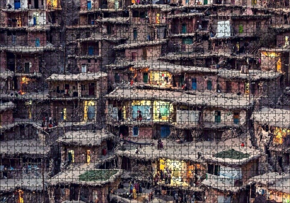 İran'da Teraslar Halindeki Köy Puzzle Yapboz MDF Ahşap 1000 Parça 49 cm X 68 cm