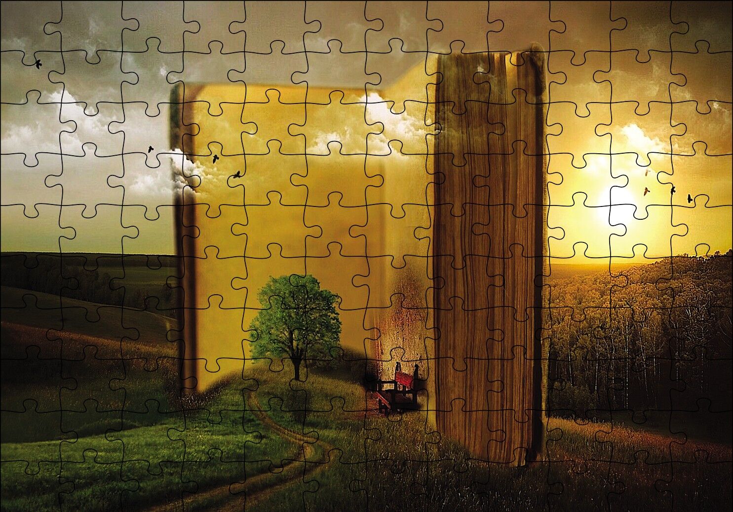 Doğa Kitap Yol Hayal Sanal Puzzle Yapboz MDF Ahşap 120 Parça 24 cm X 34 cm