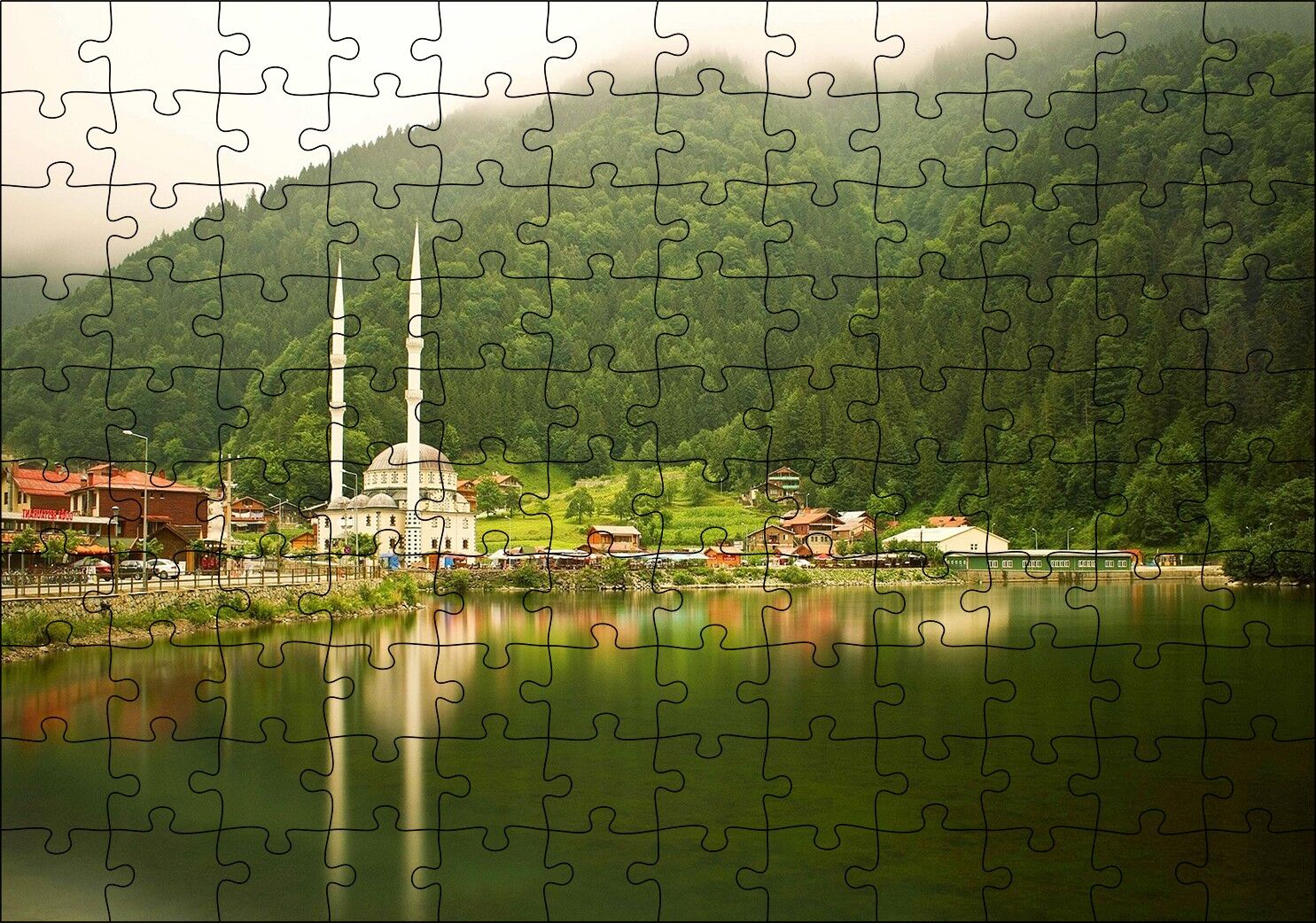 Trabzon Uzungöl Cami ve Ormanlar Puzzle Yapboz MDF Ahşap 120 Parça 24 cm X 34 cm