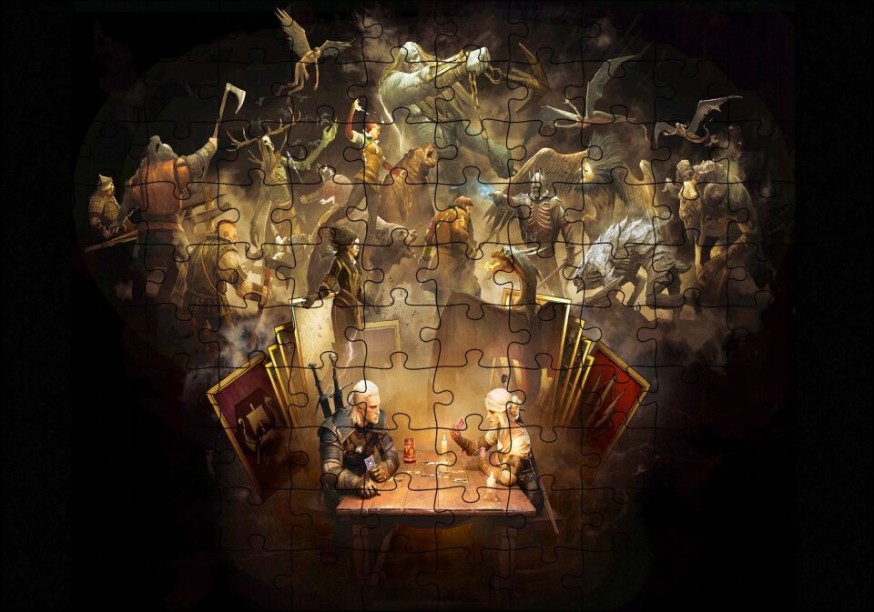 Witcher Macera Oyunu Kahramanları Görseli Puzzle Yapboz MDF Ahşap 120 Parça 24 cm X 34 cm
