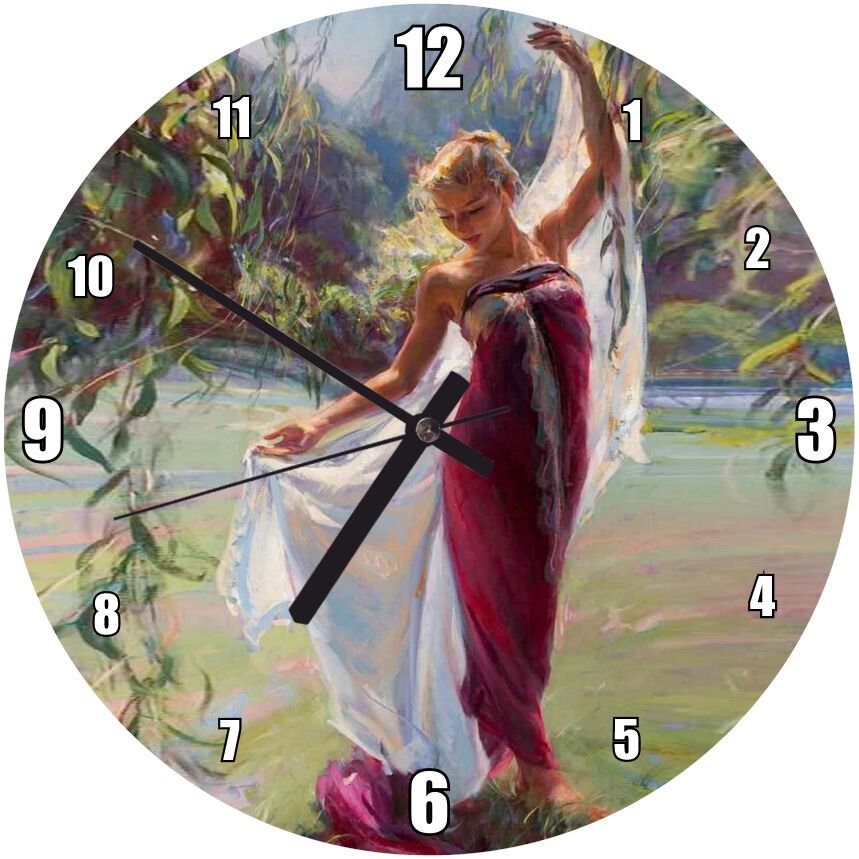 Ressam Daniel Gerhartz Kırmızılı Kadın Yağlı Boya Çalışması Mdf Ahşap Duvar Saati 30 cm Çap