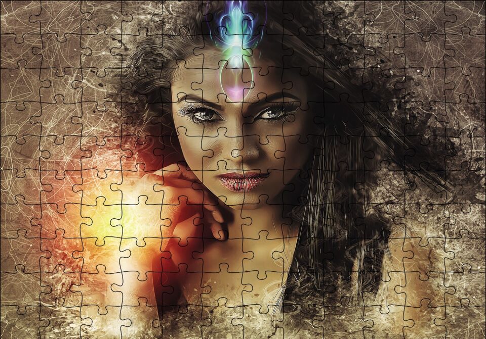 Işık Şaçan Kadın Fantastik Puzzle Yapboz MDF Ahşap