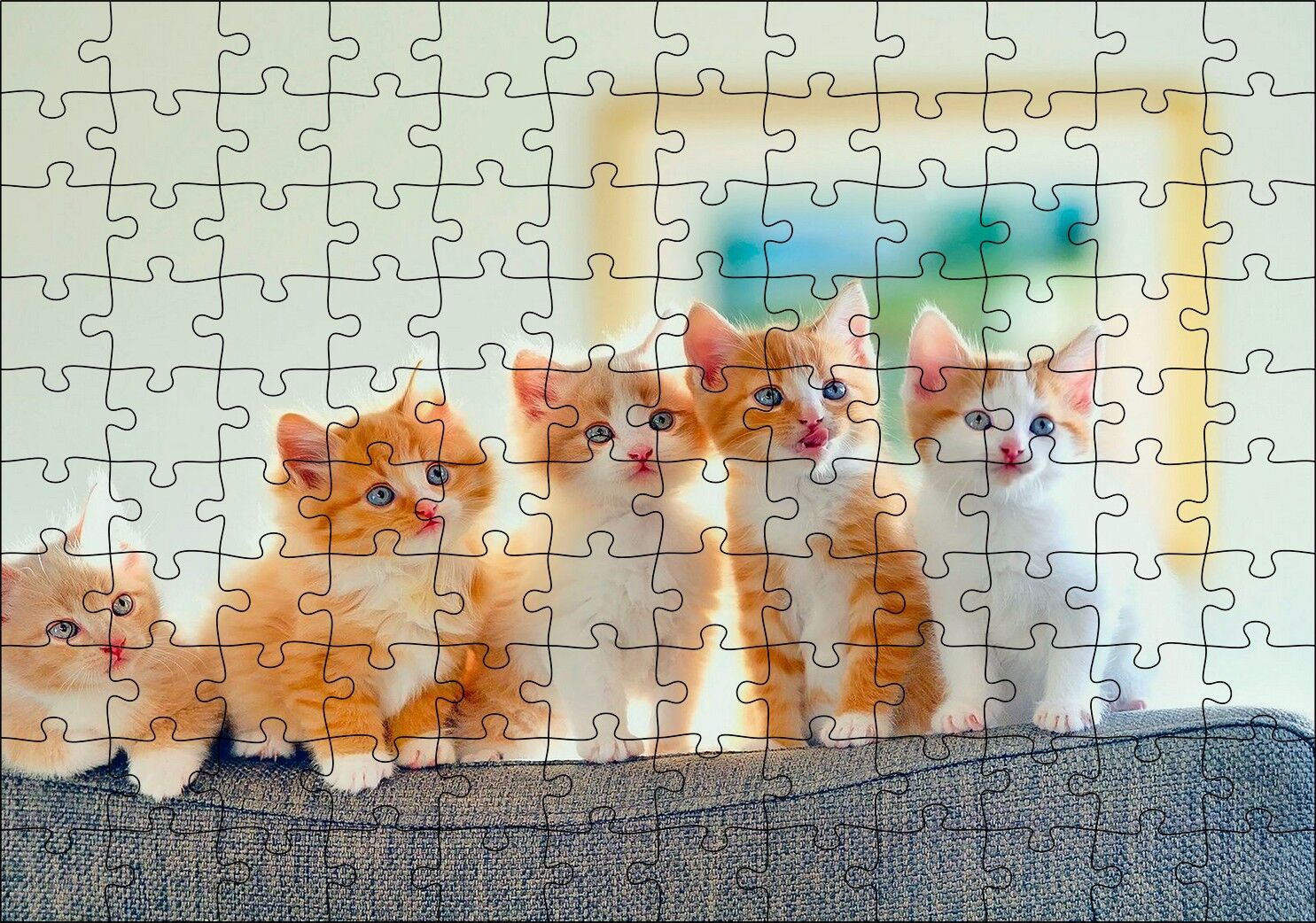 Koltukta Sarı Beyaz Yavru Kediler Puzzle Yapboz MDF Ahşap