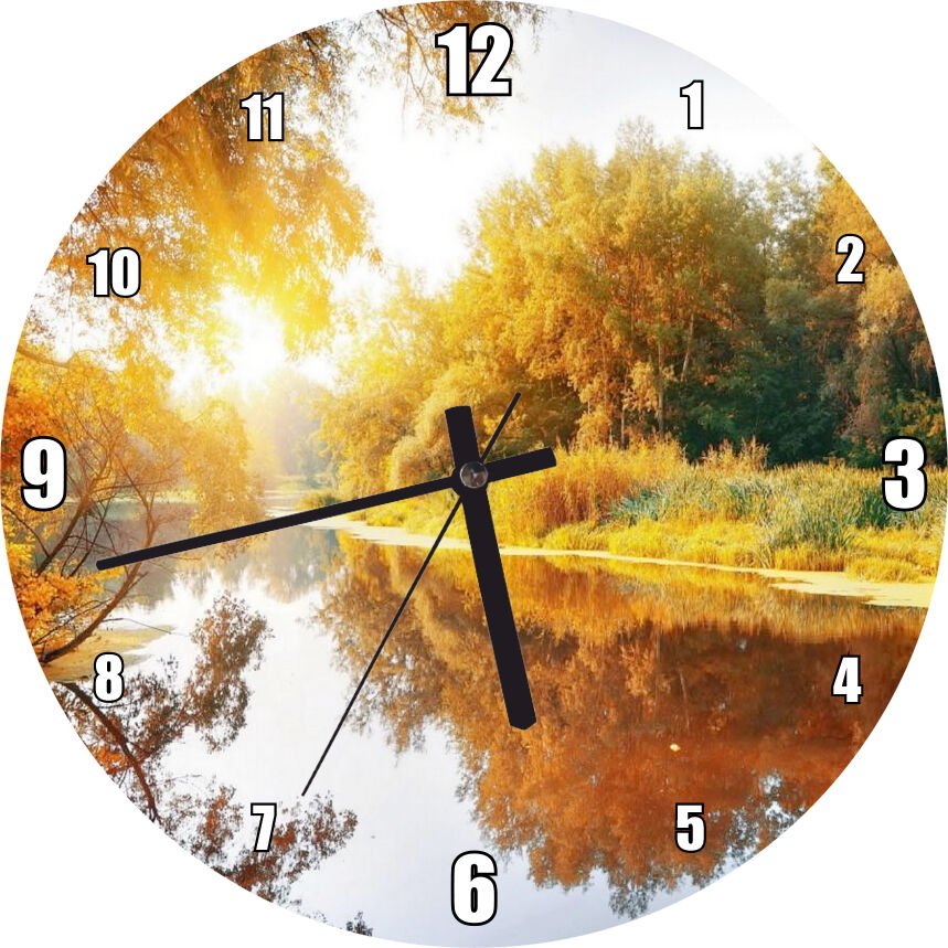 Sonbaharda Ormanın İçindeki Berrak Nehir Görseli Mdf Ahşap Duvar Saati