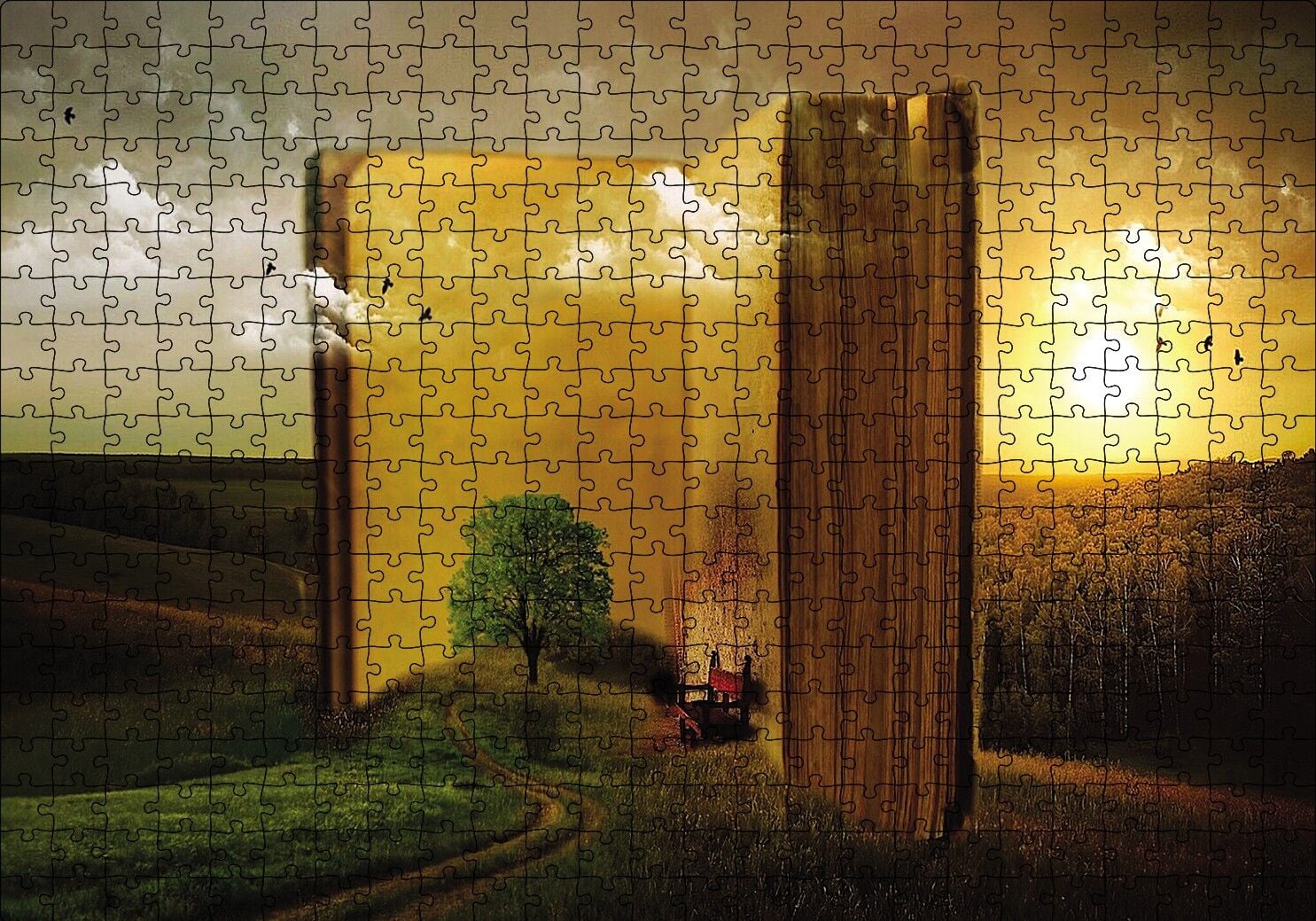Doğa Kitap Yol Hayal Sanal Puzzle Yapboz MDF Ahşap 500 Parça 49 cm X 68 cm