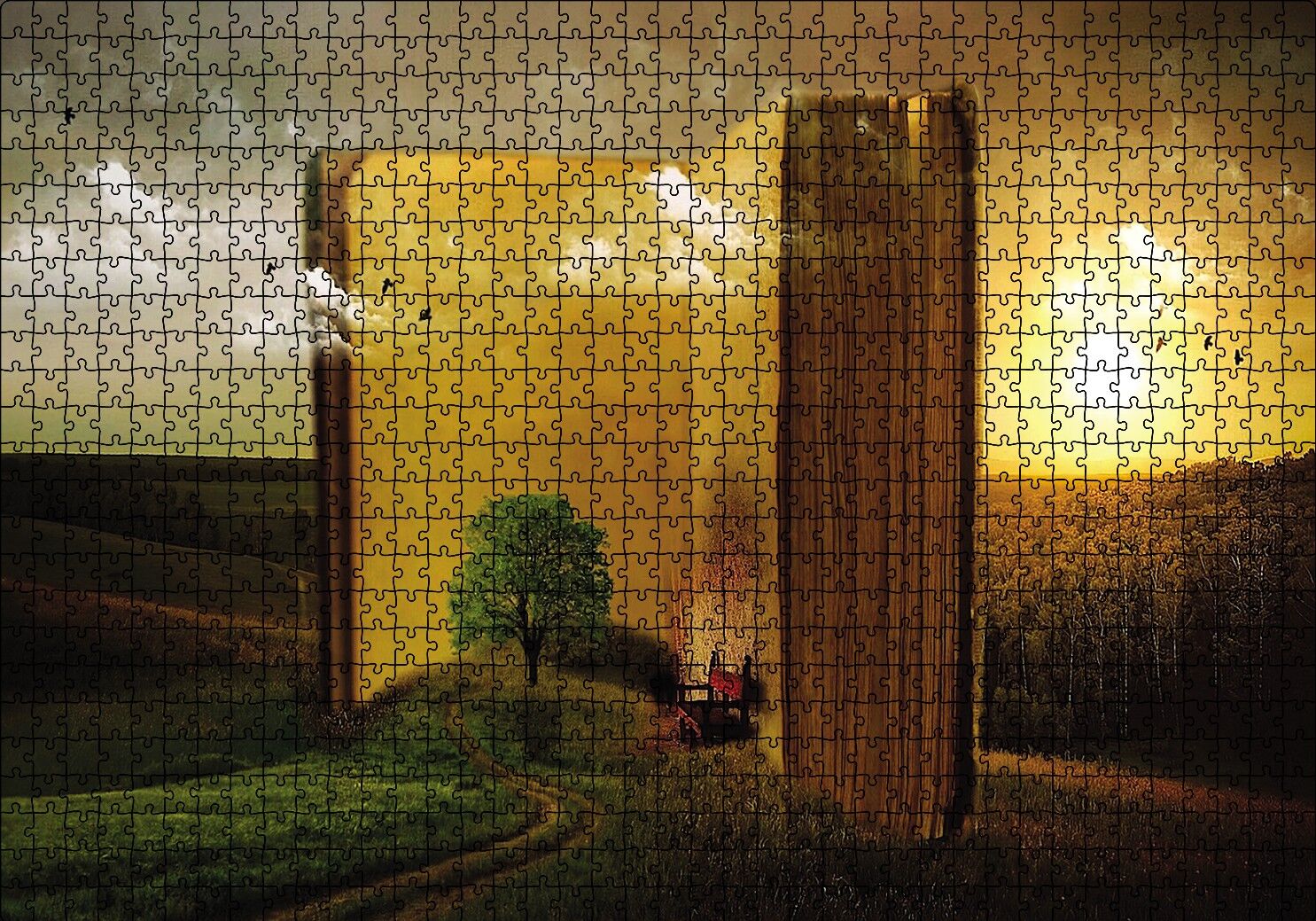 Doğa Kitap Yol Hayal Sanal Puzzle Yapboz MDF Ahşap 1000 Parça 49 cm X 68 cm