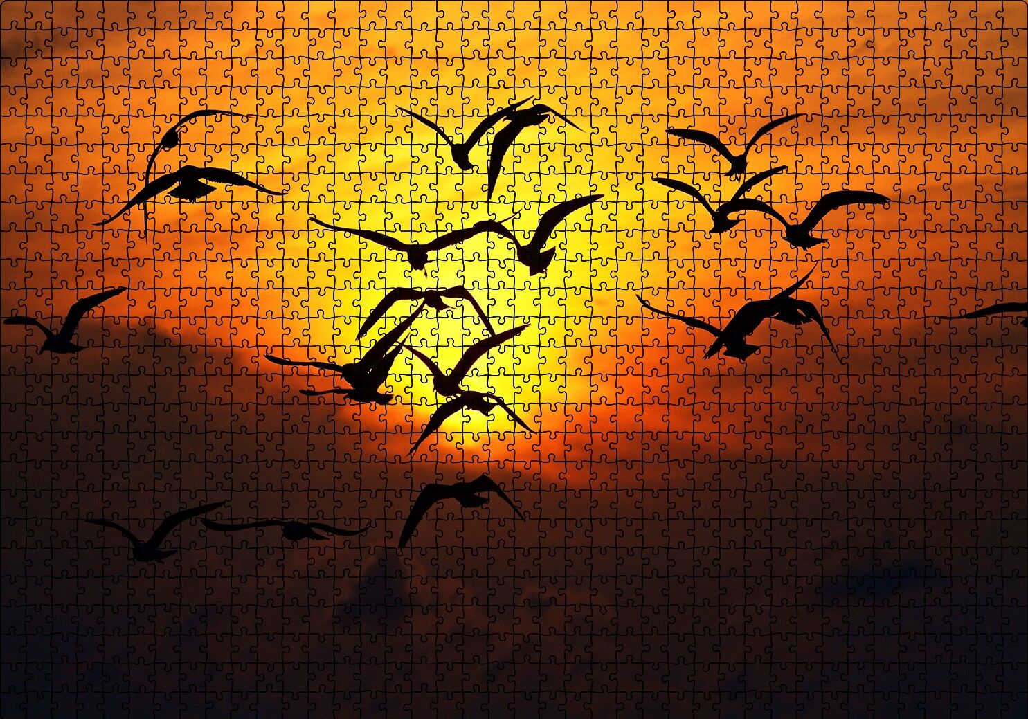 Günbatımı Kuşlar Silüet Puzzle Yapboz MDF Ahşap 1000 Parça 49 cm X 68 cm
