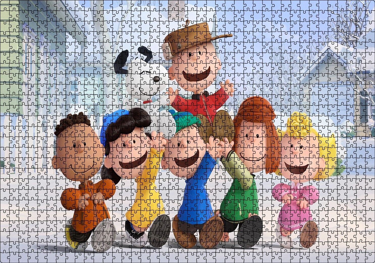Snoopy Tüm Karakterler Puzzle Yapboz MDF Ahşap 1000 Parça 49 cm X 68 cm