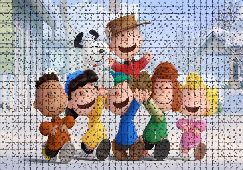 Snoopy Tüm Karakterler Puzzle Yapboz MDF Ahşap 1000 Parça 49 cm X 68 cm