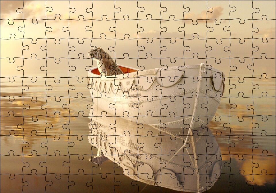 Pi'nin Yaşamı Kaplan ve Sandal Puzzle Yapboz MDF Ahşap