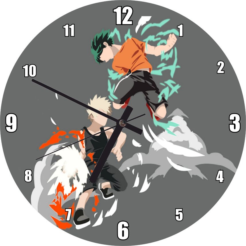Anime  Kahraman Akademi Izuku Midoriya Katsuki Bakugou Görseli Mdf Ahşap Duvar Saati 50 cm Çap