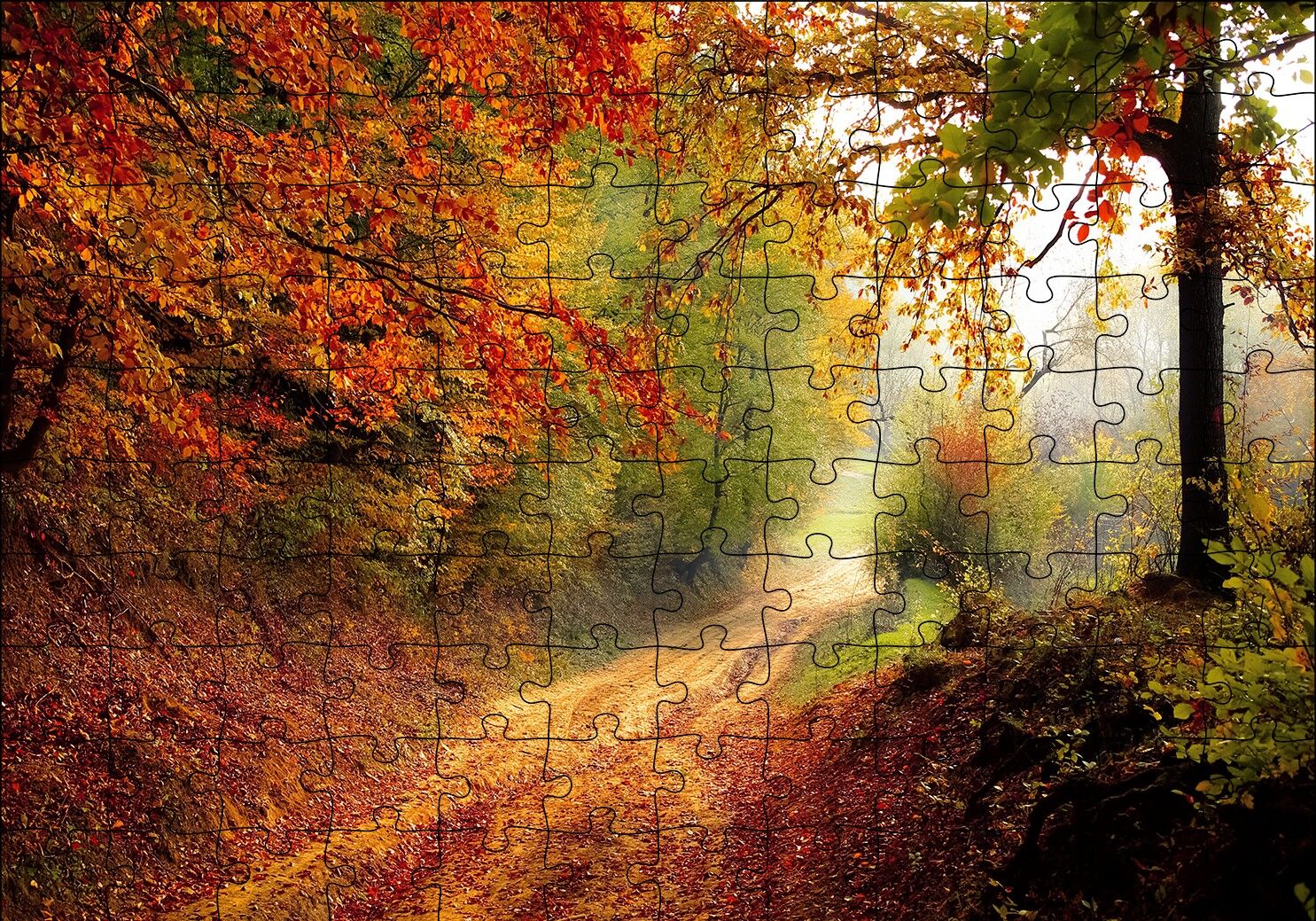 Sonbahar Renkleri, Yapraklar ve Ormandaki Patika Puzzle Yapboz MDF Ahşap 120 Parça 24 cm X 34 cm
