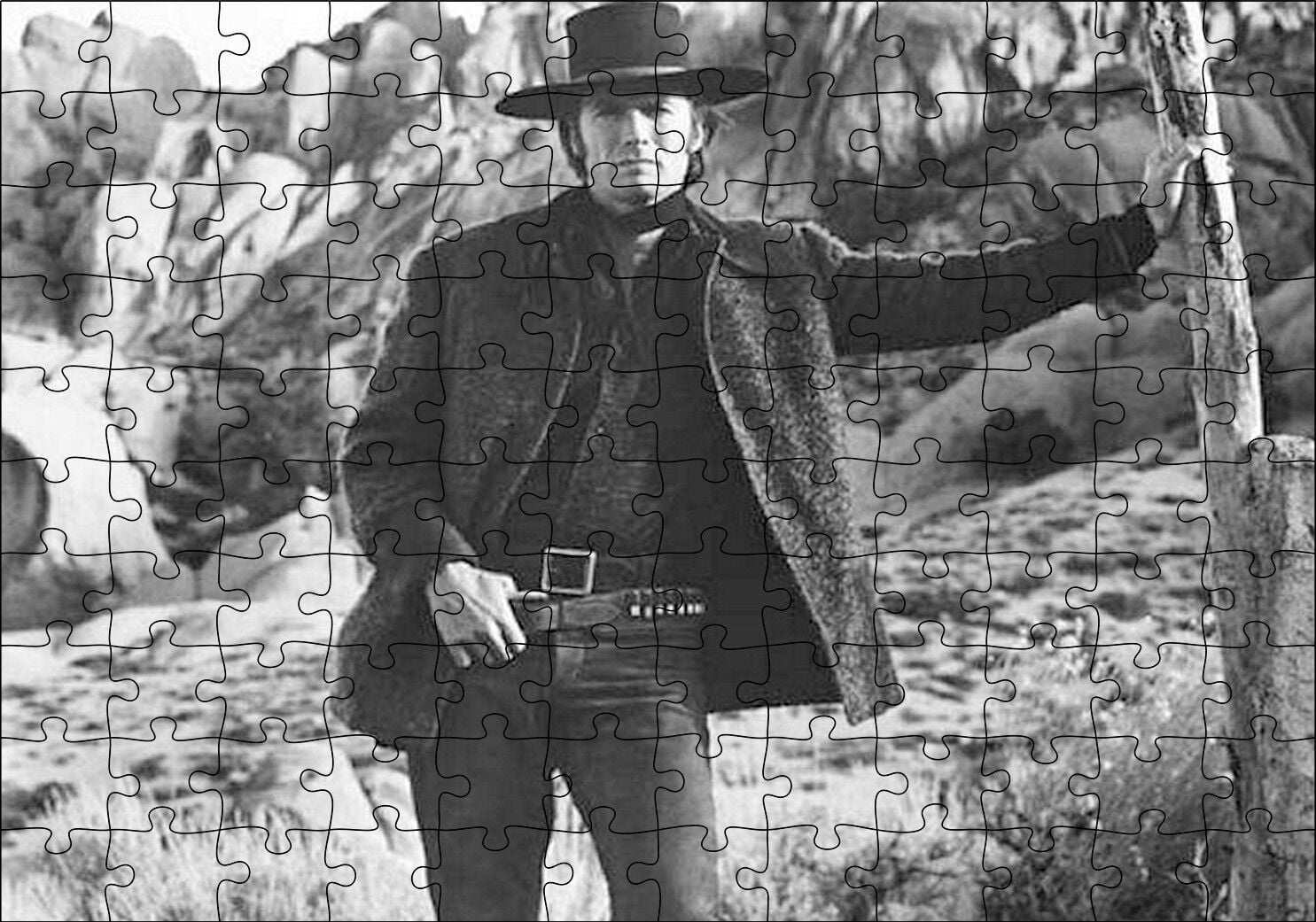 Clint Eastwood Bela Arayan Adam Filmi Görseli Puzzle Yapboz MDF Ahşap 120 Parça 24 cm X 34 cm