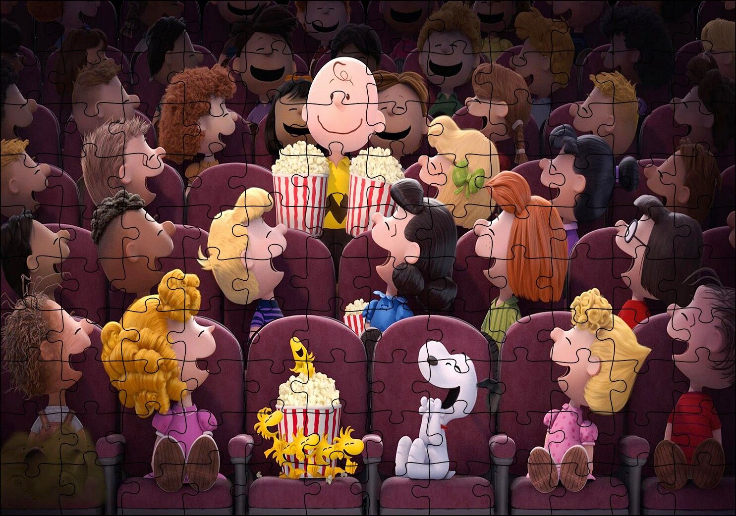 Snoopy ve Arkadaşları Sinemada Puzzle Yapboz MDF Ahşap 120 Parça 24 cm X 34 cm