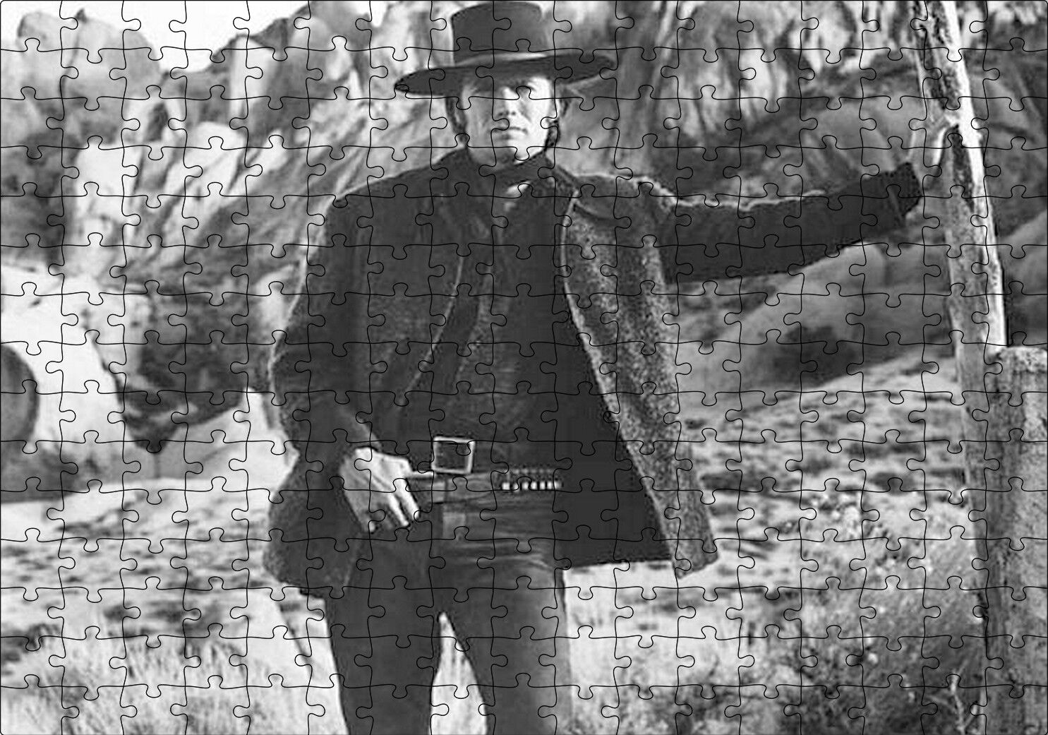 Clint Eastwood Bela Arayan Adam Filmi Görseli Puzzle Yapboz MDF Ahşap 255 Parça 34 cm X 49 cm