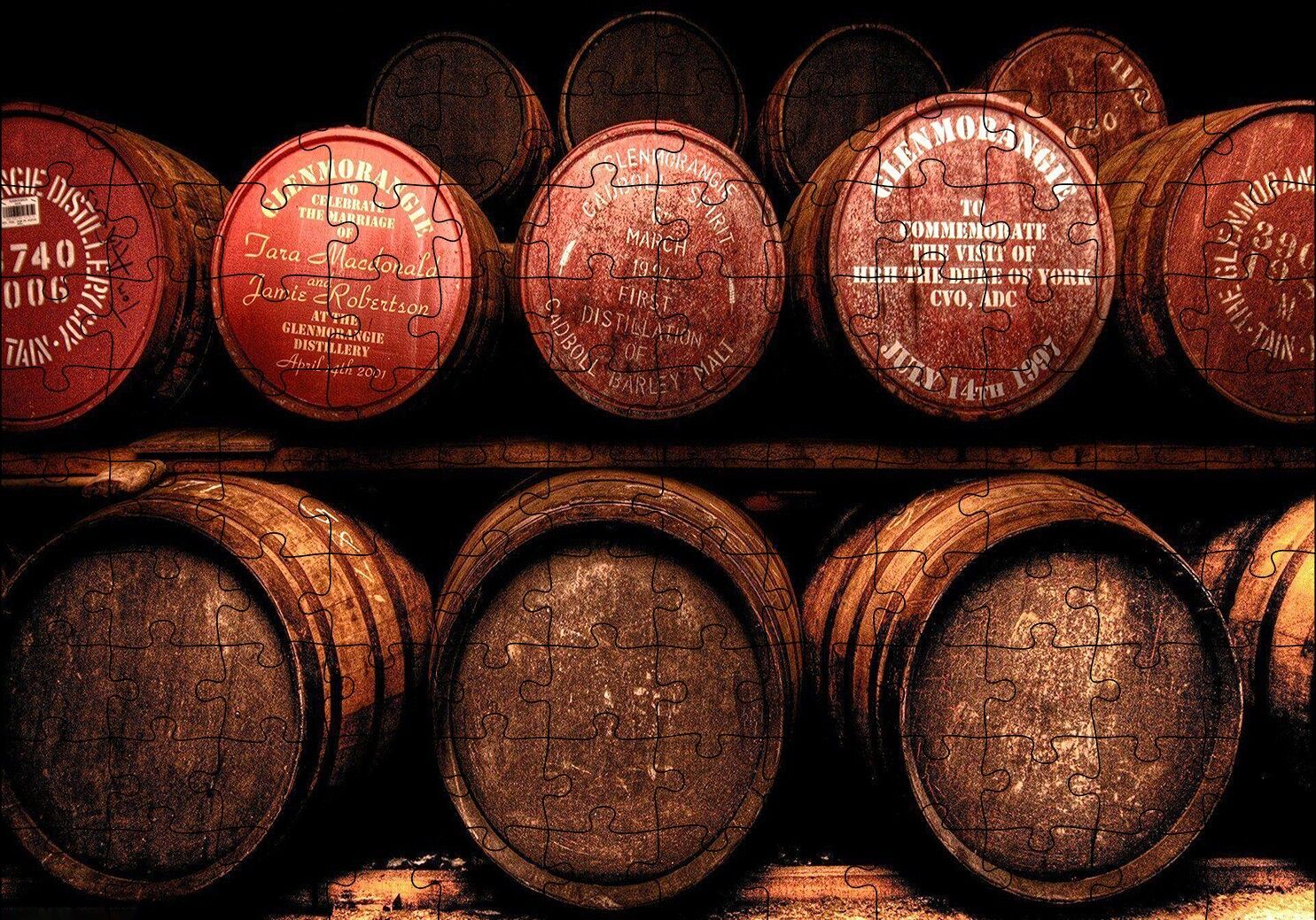 Raflarda Tahıl Suyu Fıçıları Puzzle Yapboz MDF Ahşap