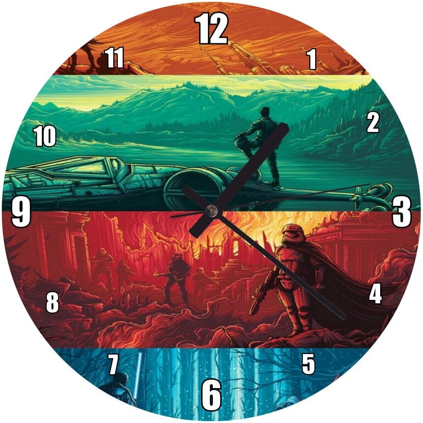 Star Wars Dört Farklı Görsel Mdf Ahşap Duvar Saati 30 cm Çap