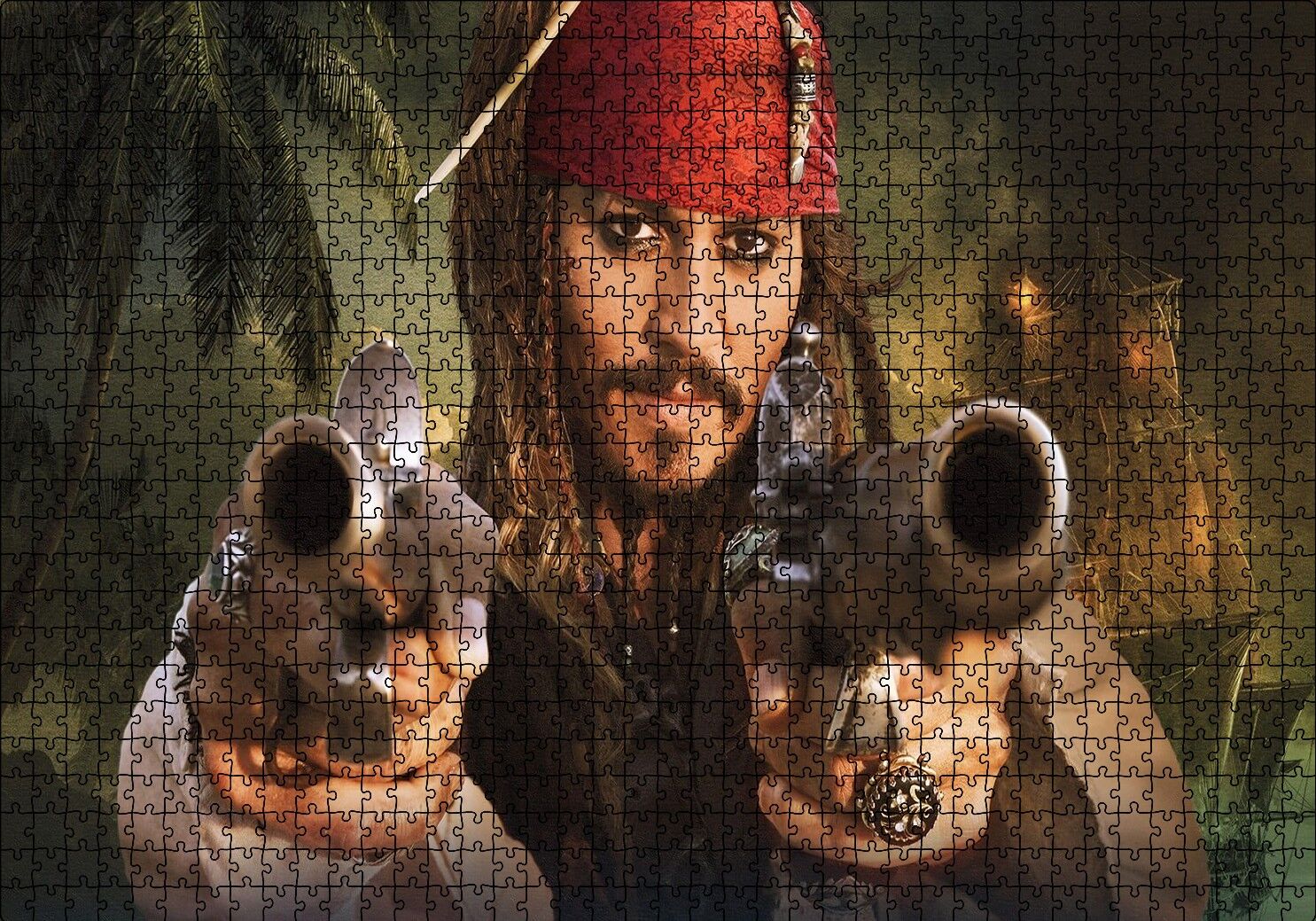 Karayip Korsanları Jack Sparrow Mücadelesi Puzzle Yapboz MDF Ahşap 1000 Parça 49 cm X 68 cm