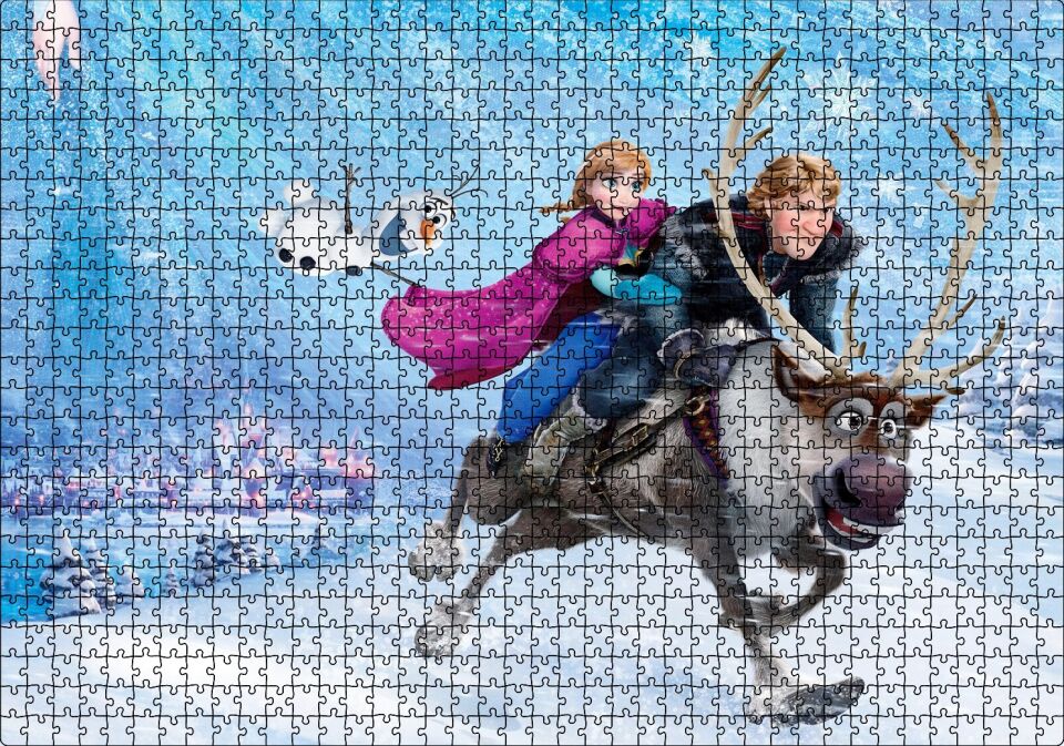 Frozen Kar Taneleri Şehir Buz Geyik Kardan Adam Puzzle Yapboz MDF Ahşap 1000 Parça 49 cm X 68 cm