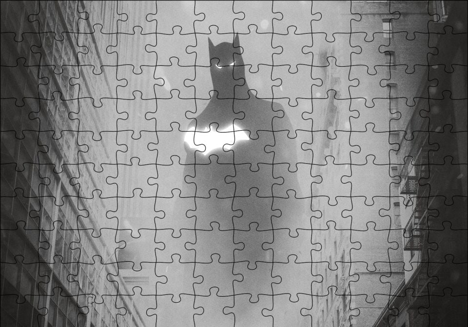 Batman Bloklar Arasında Monochrome Artwork Puzzle Yapboz MDF Ahşap