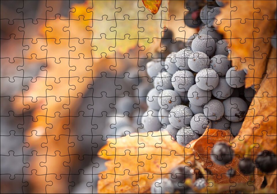 Kuru Yapraklar ve Kara Üzümler Puzzle Yapboz MDF Ahşap