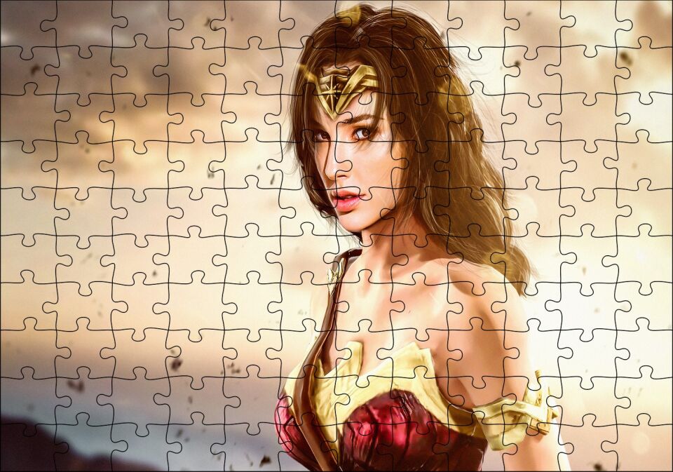 Wonder Women Gal Gadot Görseli Puzzle Yapboz MDF Ahşap 120 Parça 24 cm X 34 cm