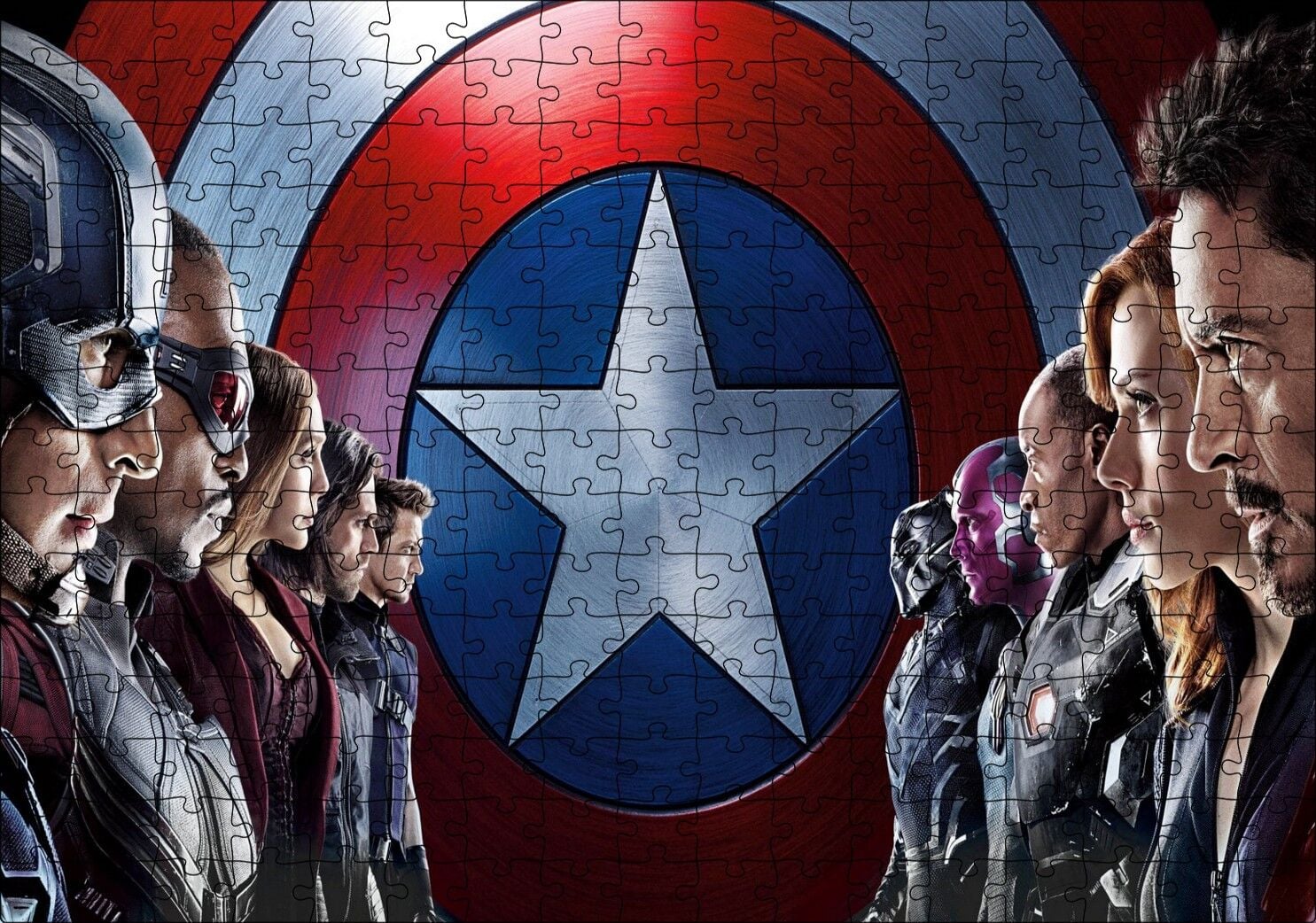Marvel Avengers Infinity Savaş Afişi Kaptan Amerika İç Savaş gÖRSELİ Puzzle Yapboz MDF Ahşap 255 Parça 34 cm X 49 cm