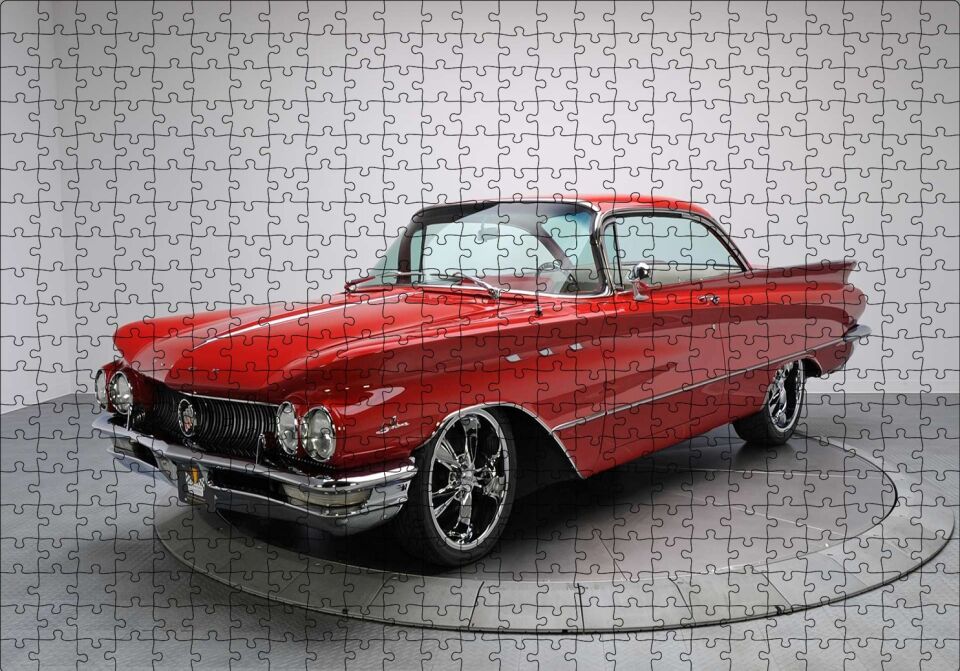 Kırmızı Kuyruklu Buick Klasik Puzzle Yapboz MDF Ahşap 500 Parça 49 cm X 68 cm