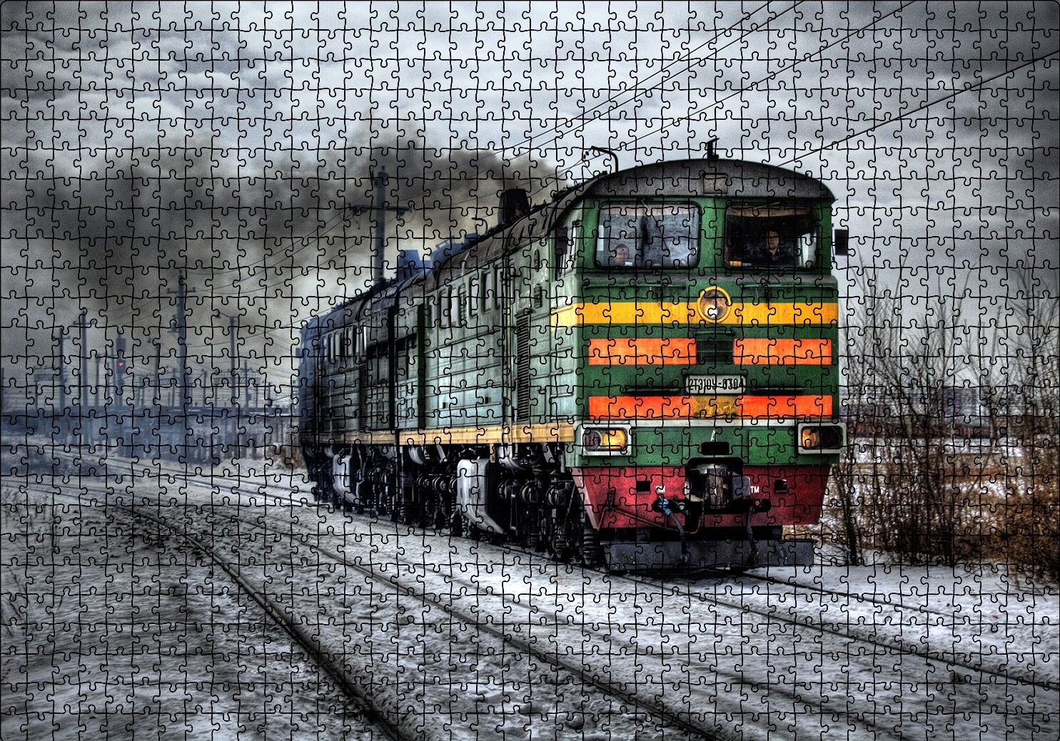Nostaljik Elektrikli Renkli Tren Puzzle Yapboz MDF Ahşap 1000 Parça 49 cm X 68 cm