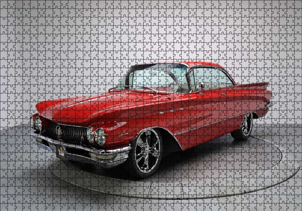 Kırmızı Kuyruklu Buick Klasik Puzzle Yapboz MDF Ahşap 1000 Parça 49 cm X 68 cm