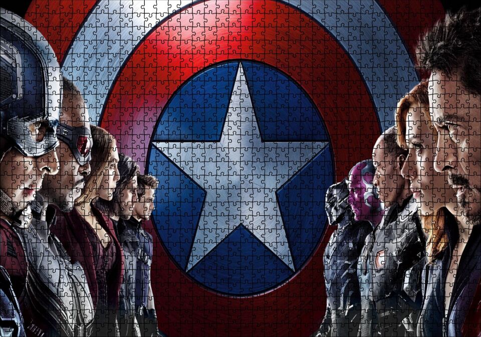 Marvel Avengers Infinity Savaş Afişi Kaptan Amerika İç Savaş gÖRSELİ Puzzle Yapboz MDF Ahşap 1000 Parça 49 cm X 68 cm