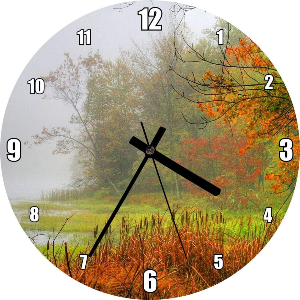Sisli Ormanda Sonbahar Renkleri ve Göl Mdf Ahşap Duvar Saati