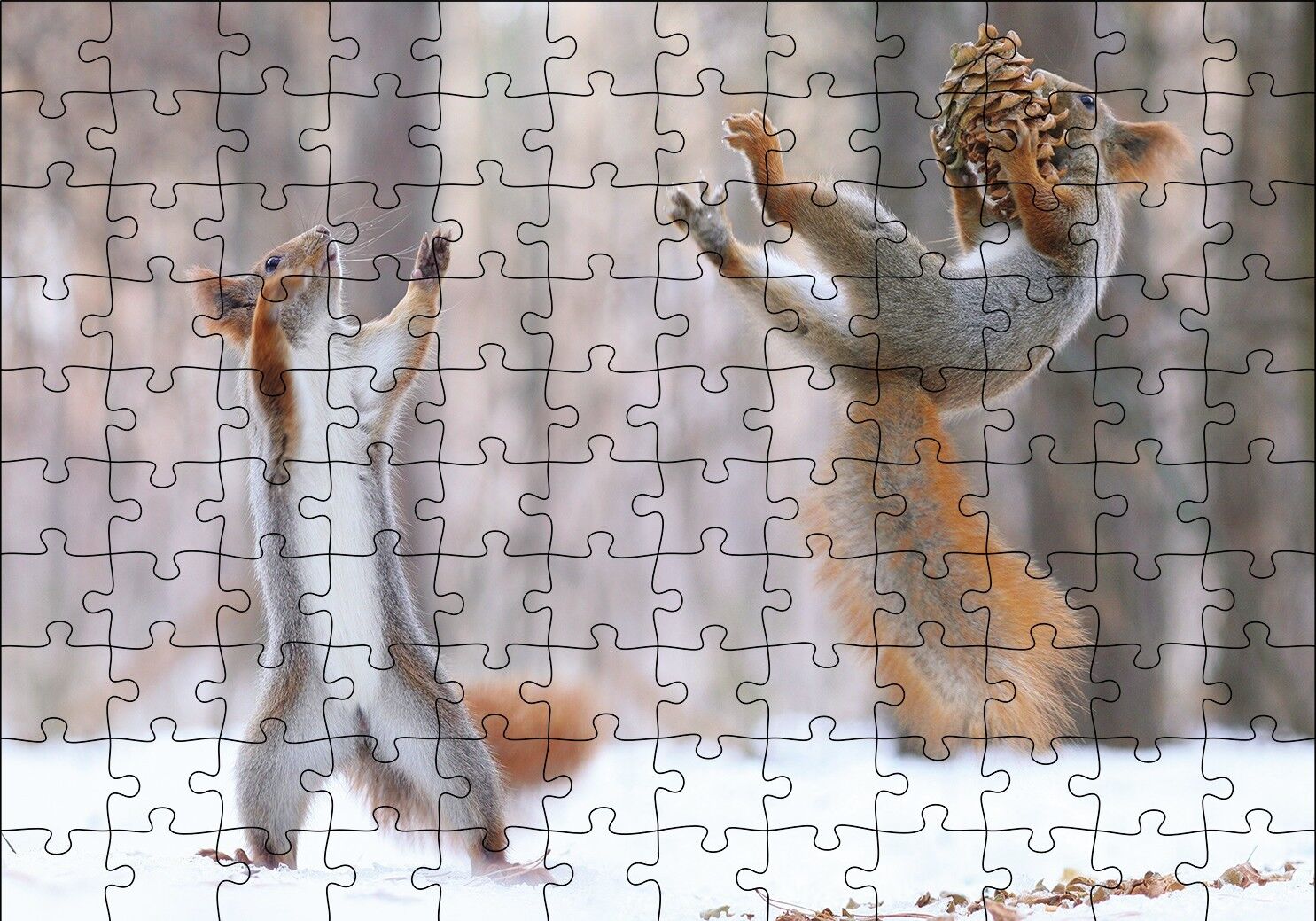 Karda Oynayan Sincaplar Puzzle Yapboz MDF Ahşap