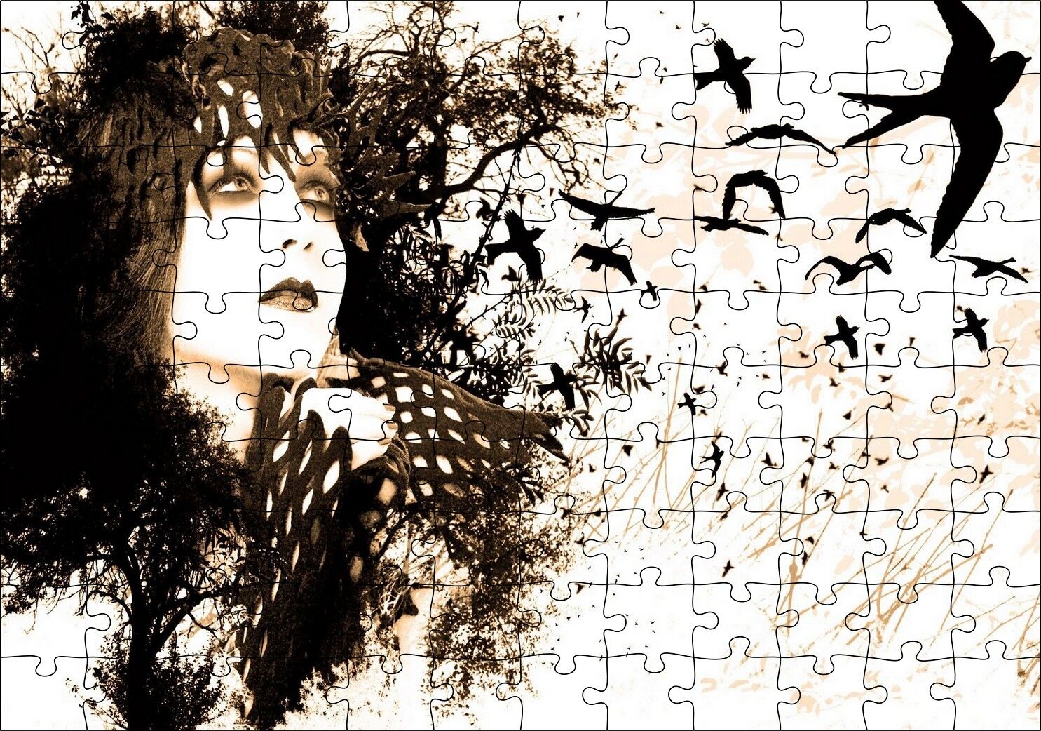 Kadın Kuşlar Kadar Özgürdür Puzzle Yapboz MDF Ahşap 120 Parça 24 cm X 34 cm