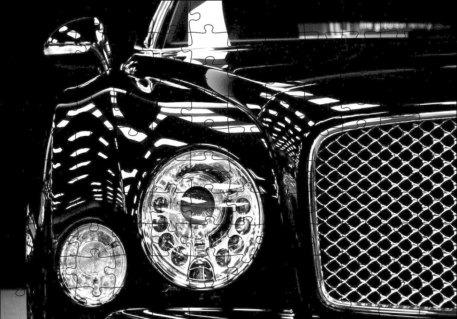 Siyah Klasik Araba Far Detayı Puzzle Yapboz MDF Ahşap