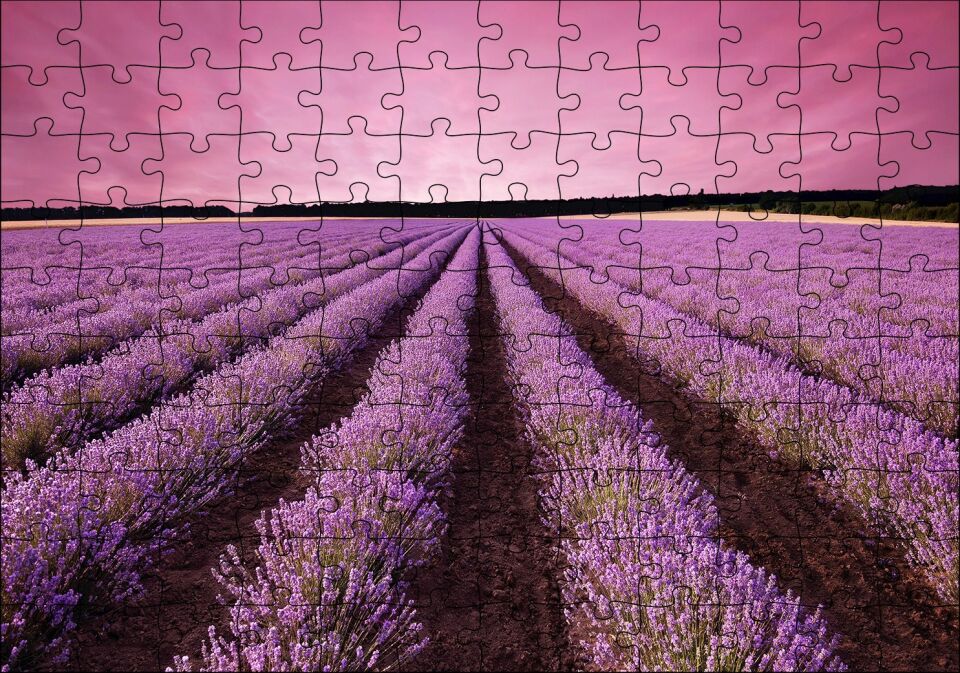 Lavanta Tarlaları ve Mor Gökler Puzzle Yapboz MDF Ahşap