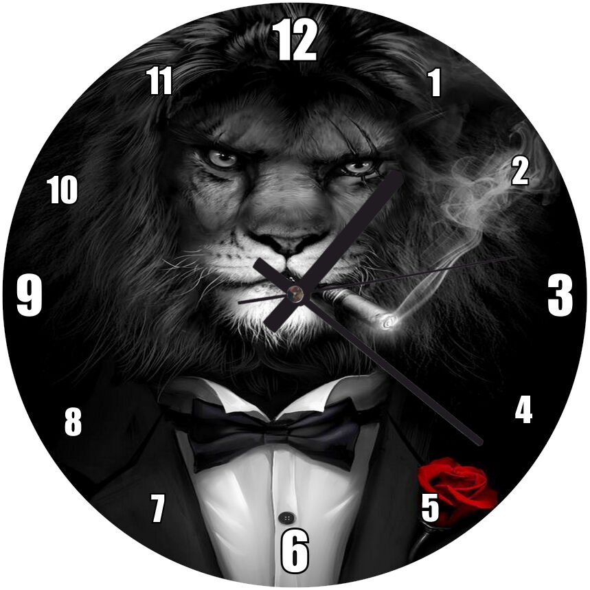 Vahşi Havalı Purolu Güllü Aslan Resmi Mdf Ahşap Duvar Saati 50 cm Çap