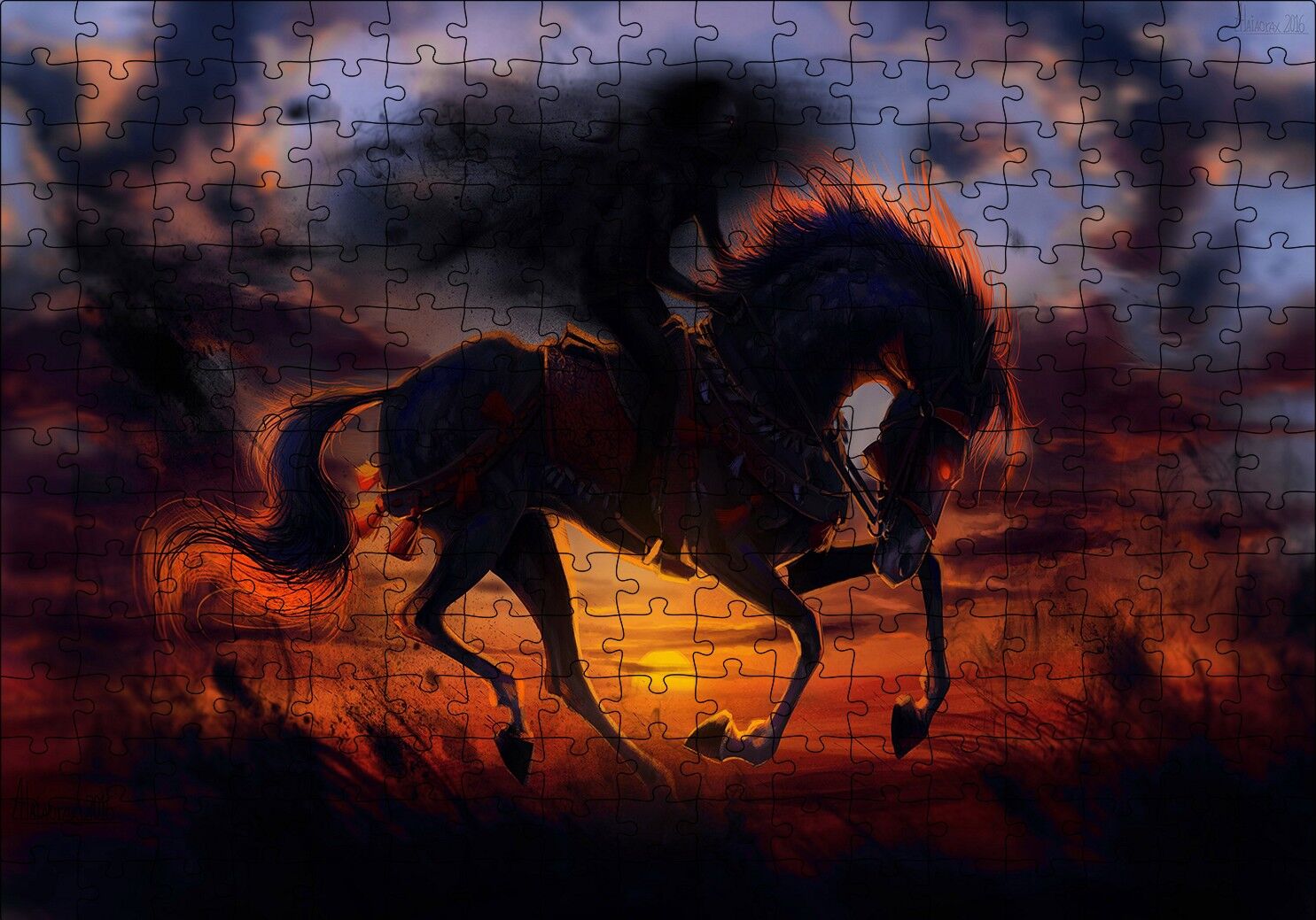 Günbatımı Şeytan ve Atı Puzzle Yapboz MDF Ahşap 255 Parça 34 cm X 49 cm