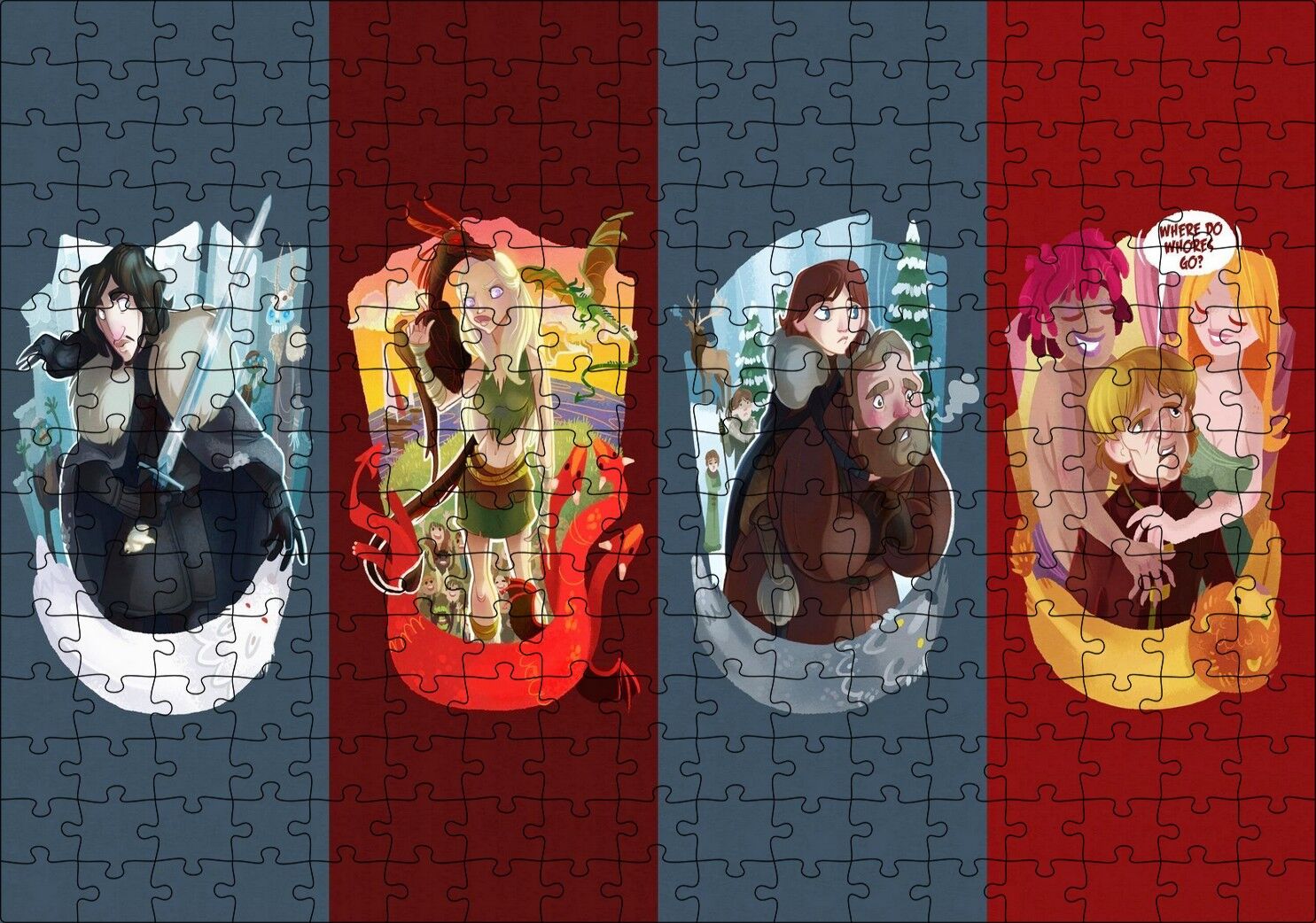 Game Of Thrones Çizgi Film Karekterleri Görseli Puzzle Yapboz MDF Ahşap 255 Parça 34 cm X 49 cm