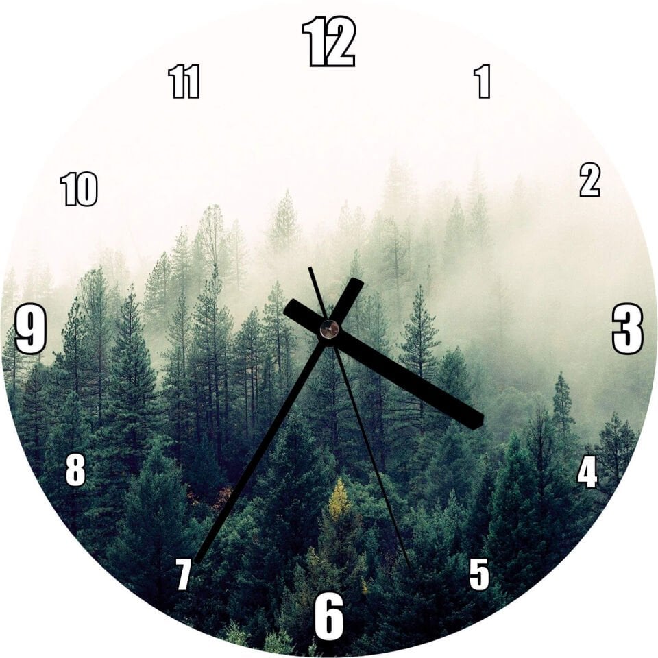 Sisler İçindeki Yemyeşil Orman Mdf Ahşap Duvar Saati