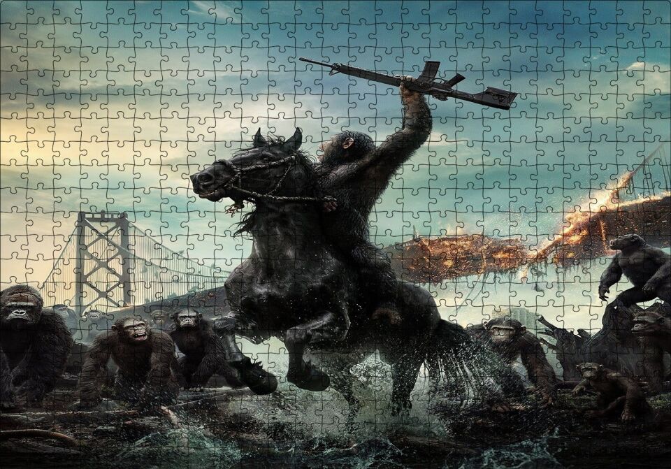 Maymunlar Cehennemi Sezar Silahlı Komutan Puzzle Yapboz MDF Ahşap 500 Parça 49 cm X 68 cm