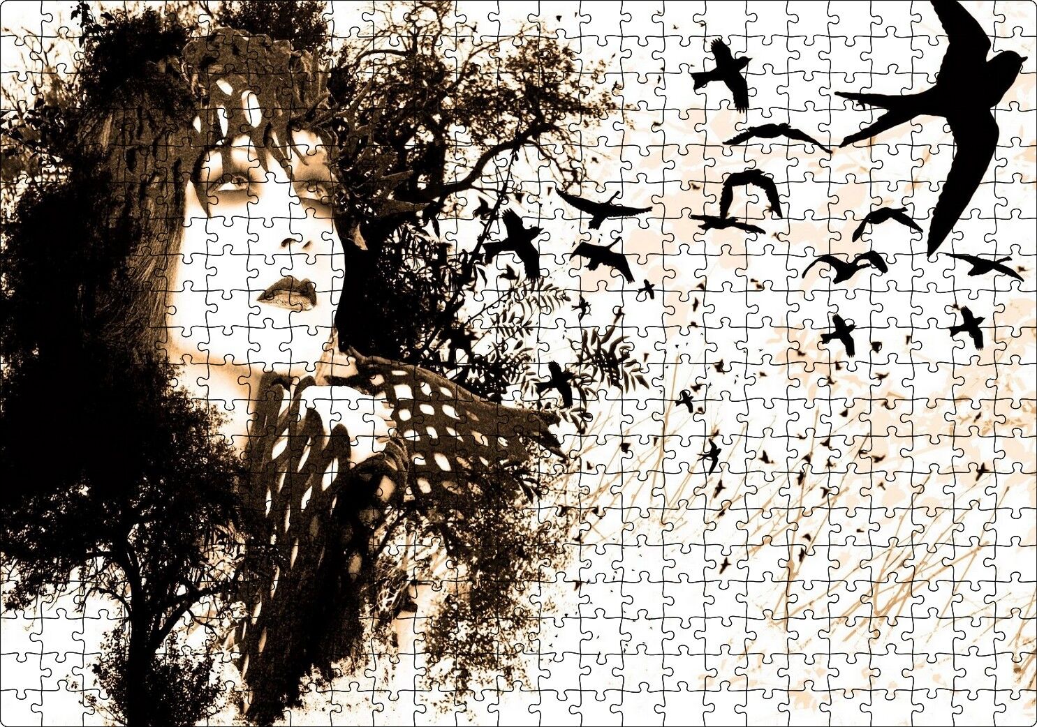 Kadın Kuşlar Kadar Özgürdür Puzzle Yapboz MDF Ahşap 500 Parça 49 cm X 68 cm