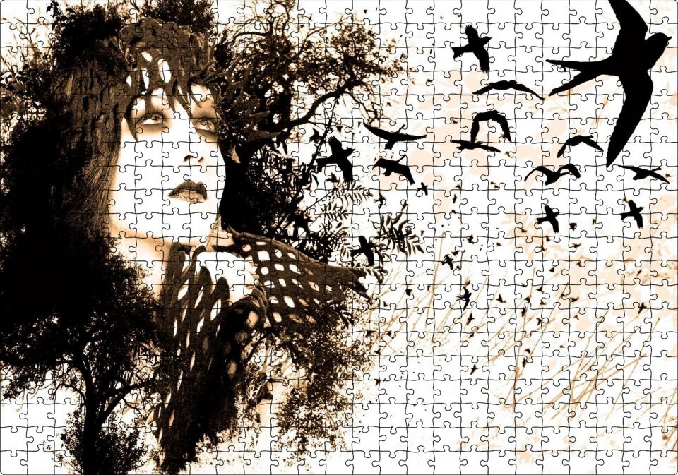 Kadın Kuşlar Kadar Özgürdür Puzzle Yapboz MDF Ahşap 500 Parça 49 cm X 68 cm