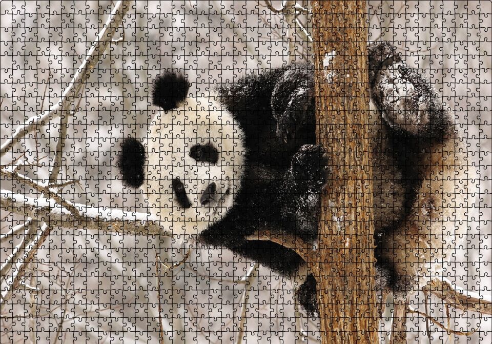 Ağaç Dalında Panda Puzzle Yapboz MDF Ahşap 1000 Parça 49 cm X 68 cm