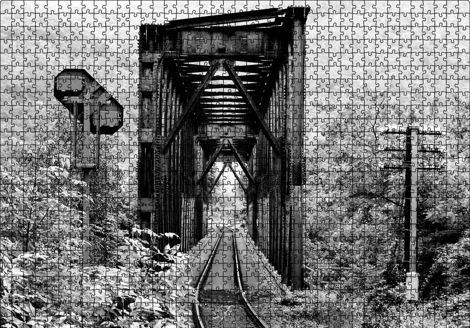 Eski İnşa Edilmiş Demir Yolu Köprüsü Puzzle Yapboz MDF Ahşap 1000 Parça 49 cm X 68 cm