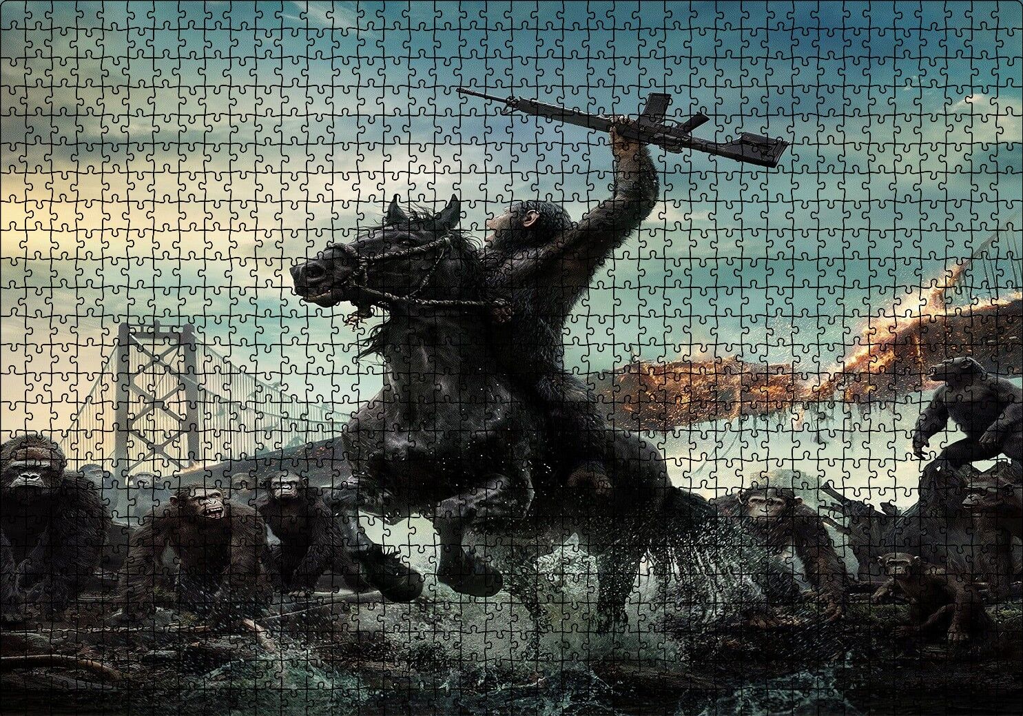 Maymunlar Cehennemi Sezar Silahlı Komutan Puzzle Yapboz MDF Ahşap 1000 Parça 49 cm X 68 cm