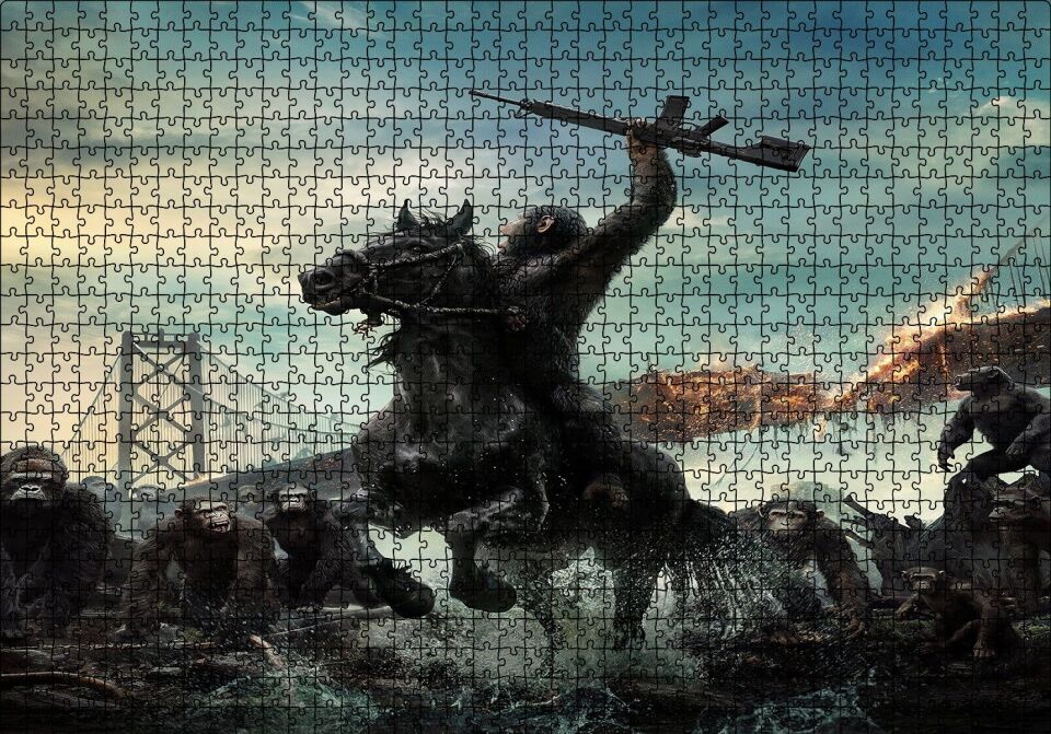 Maymunlar Cehennemi Sezar Silahlı Komutan Puzzle Yapboz MDF Ahşap 1000 Parça 49 cm X 68 cm